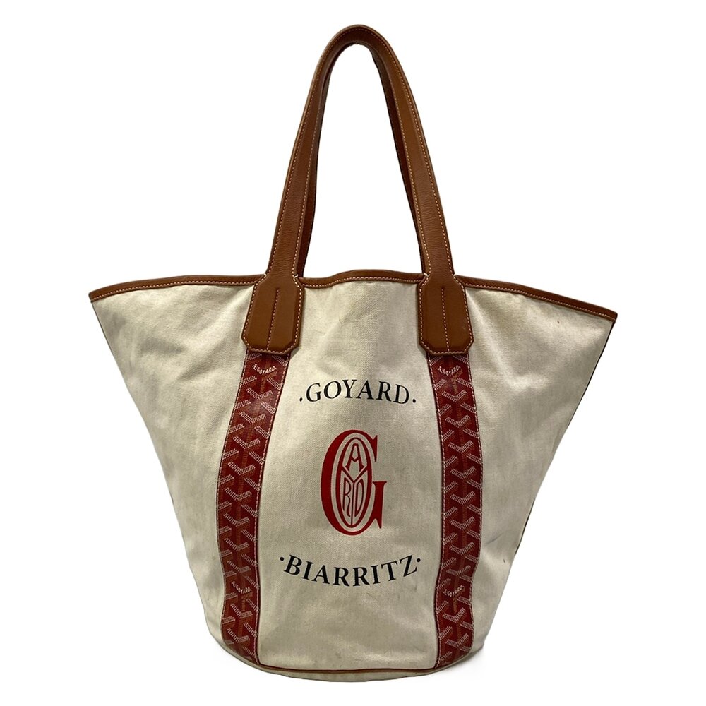 Goyard Belharra Tote Bag Red Cream Brown Coated Canvas Leather